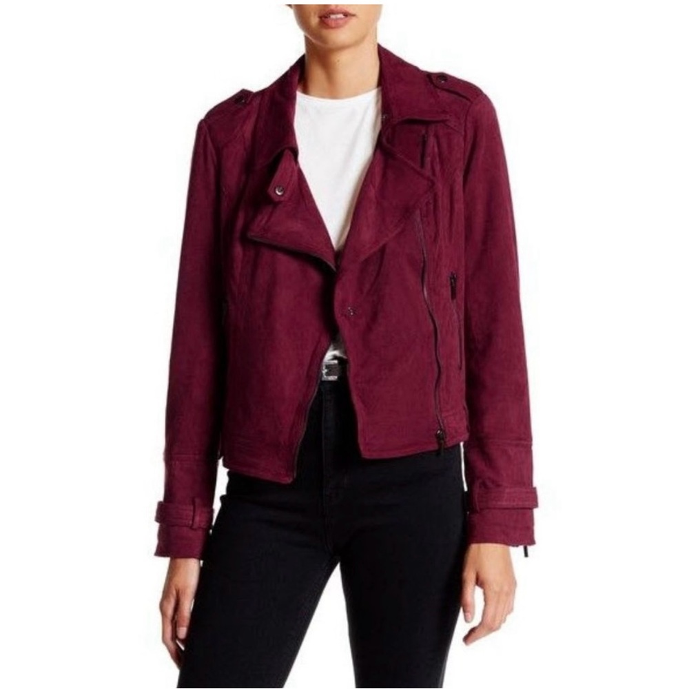 BNCI by Blanc Noir Faux Suede Burgundy Moto Jacket Size M
